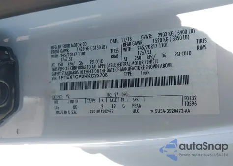 2019 Ford F-150 Xlt z USA, uszkodzony, nr VIN 1FTEX1CP2KKC22708